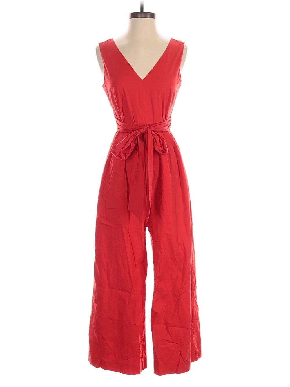 J. Crew Red V-Neck Wide-Leg Jumpsuit with Waist Tie
